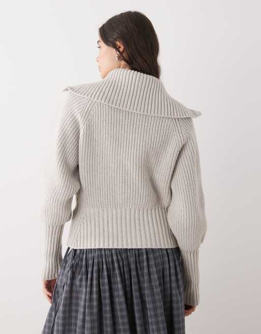 Weekday rib knit zip through cardigan in off-white | ASOS