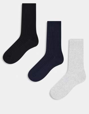 rib socks 3-pack in black white 
navy