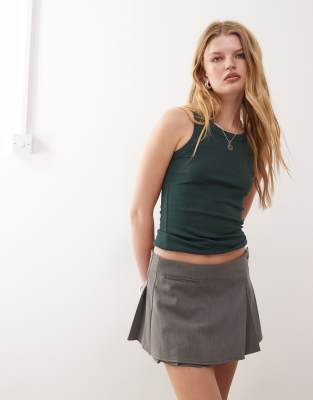 ribbed racer neck tank top in petrol green