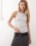 [Weekday] Weekday ribbed racer singlet top in grey melange XS Light grey melange