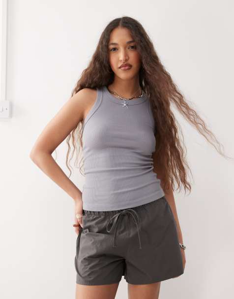 Weekday ribbed racer tank top in gray - view 1