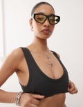 [Weekday] Weekday ribbed scoop neck bikini top in off-black L Off-black