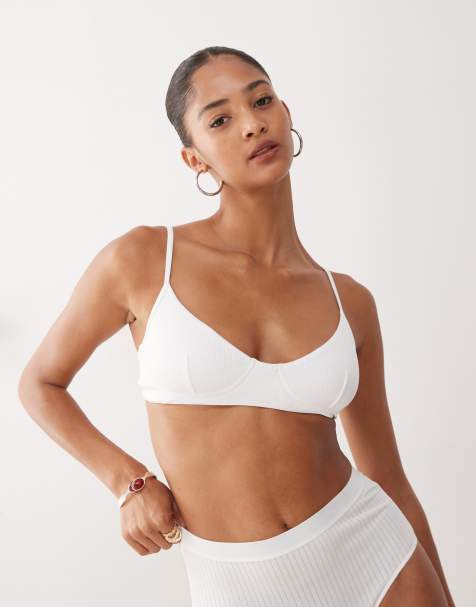 Weekday ribbed scoop neck bra in white - view 1