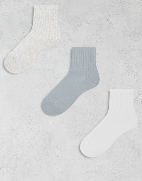 Weekday ribbed socks 2-pack in blue grey & white - view 1