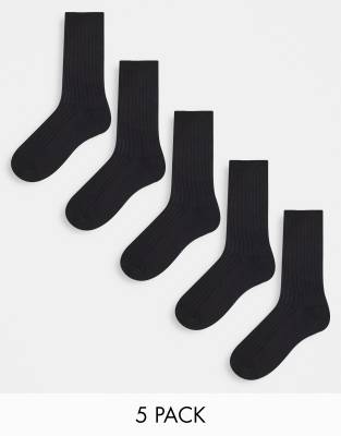 WEEKDAY RIBBED SOCKS 5-PACK IN BLACK