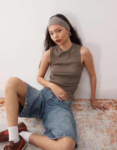 Weekday ribbed tank top in dark mole - view 1