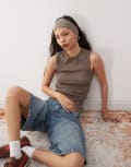 [Weekday] Weekday ribbed tank top in dark mole-Brown M DARK MOLE