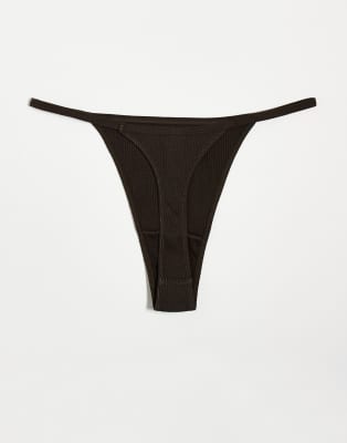 Weekday Ribbed Thong 3-pack In Brown