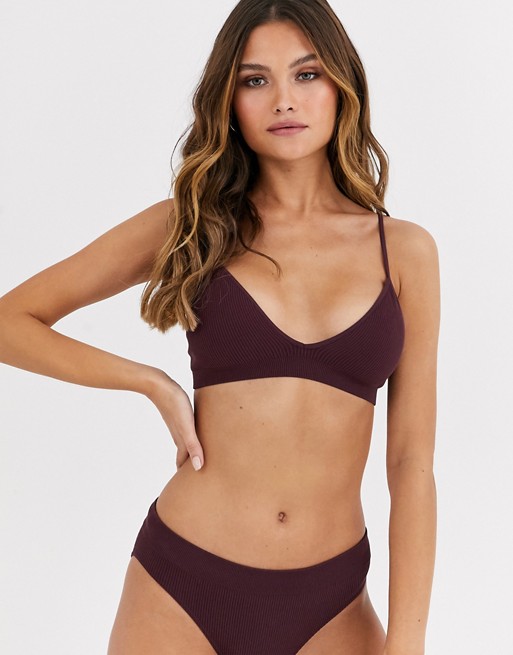 Weekday ribbed triangle bra in wine