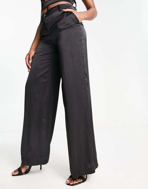 Fate Rock Steady Wide Leg Satin Pant Black