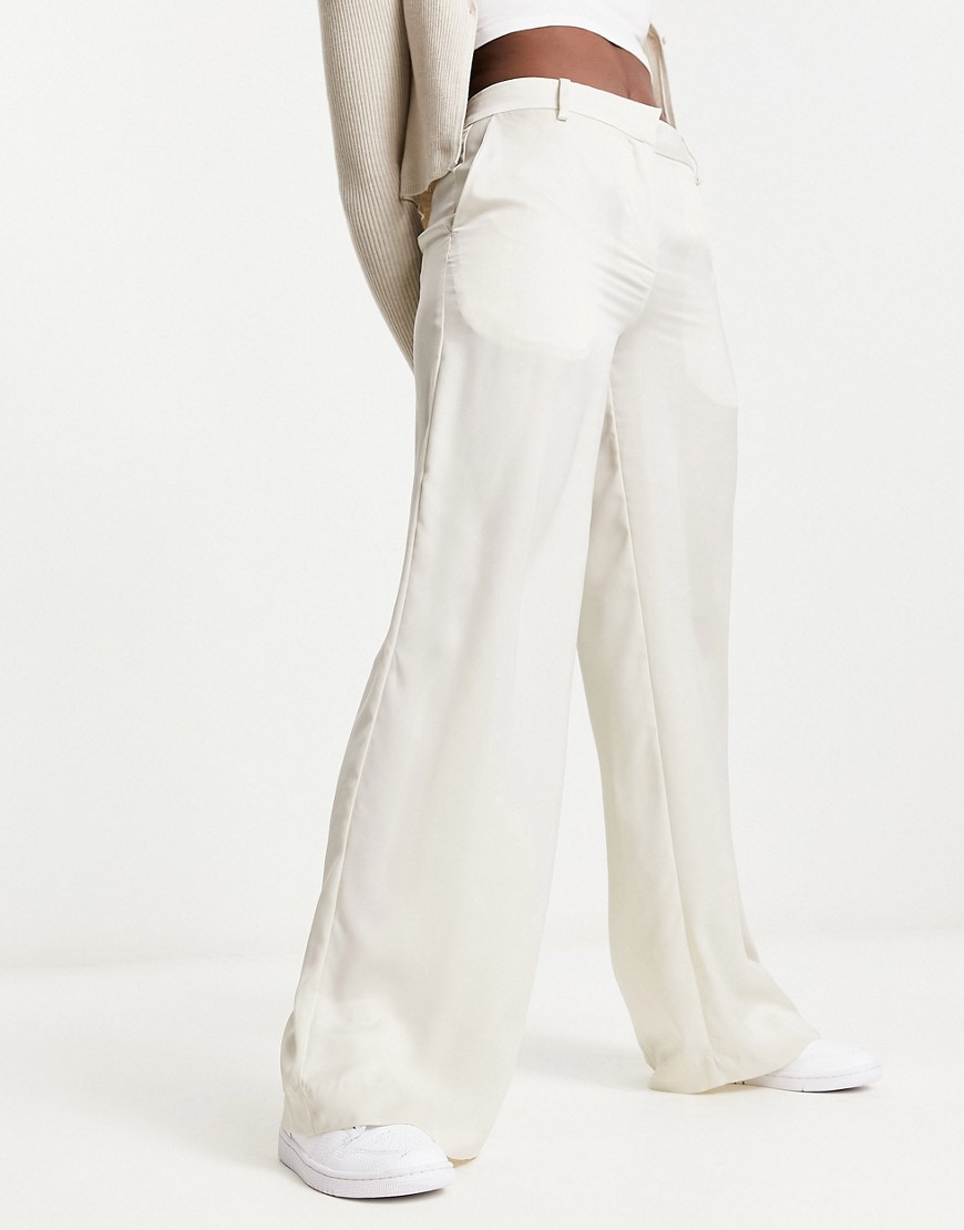 Weekday Riley co-ord wide leg satin trousers in off-white