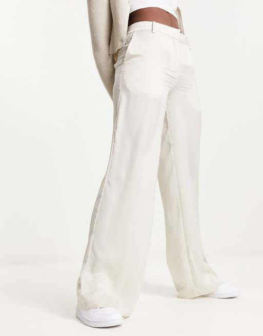 White satin sale wide leg pants