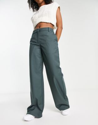 Weekday Riley Wide Leg Pants In Dark Gray