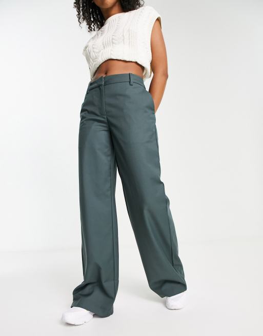 French Connection wide leg linen blend pants in olive