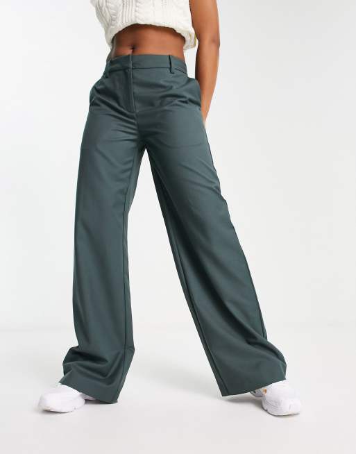 Weekday Riley wide leg pants in dark grey, 4 of 4