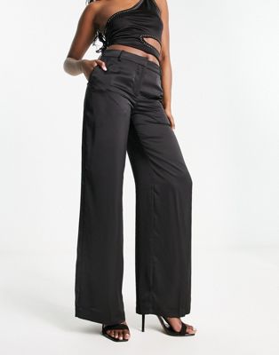 Shop Weekday Riley Wide Leg Satin Pants In Black - Part Of A Set