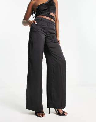 Riley wide leg satin pants in black - part of a set