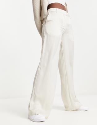 Off White Satin Wide Leg Pants, Leiva