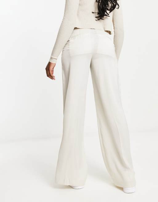 Weekday Riley wide leg satin pants in off-white - part of a set