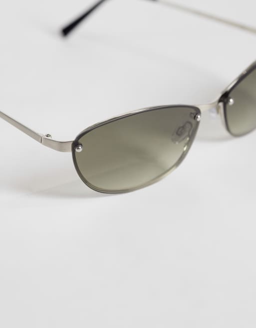 Weekday rimless ovall sunglasses in silver with green lense, 2 of 3