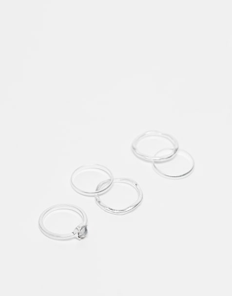 Weekday ring 5 pack with gemstone detail in silver - view 1