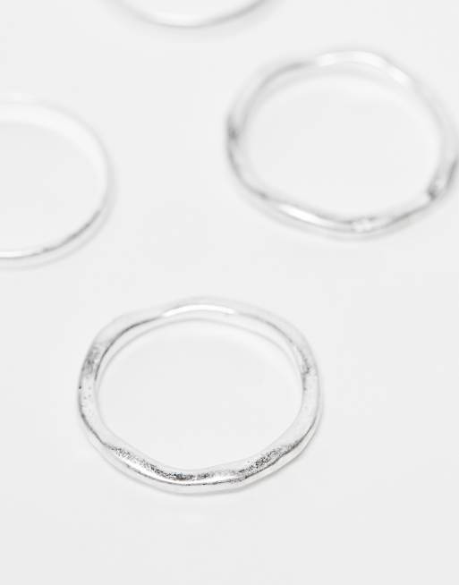 Weekday ring 5-pack with gemstone detail in silver | ASOS
