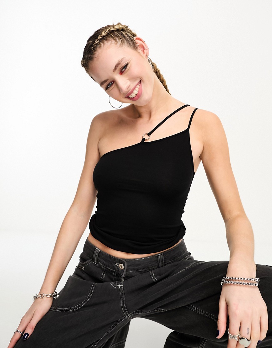 Weekday Ring asymmetric cami vest with ring detail in black