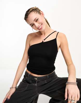 Weekday - Ring - Asymmetrisches Camisole-Trägertop in Schwarz mit Ringdetail