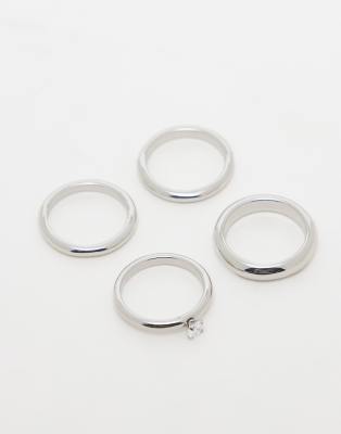 ring multipack with rhinestone detail in silver