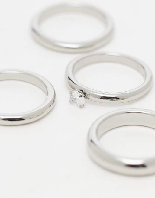 Weekday ring multipack with rhinestone detail in silver | ASOS