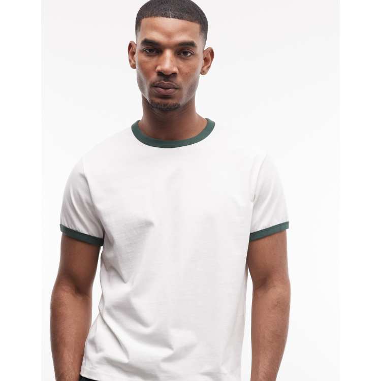 Weekday ringer t-shirt in off white with green contrast ribbing | ASOS