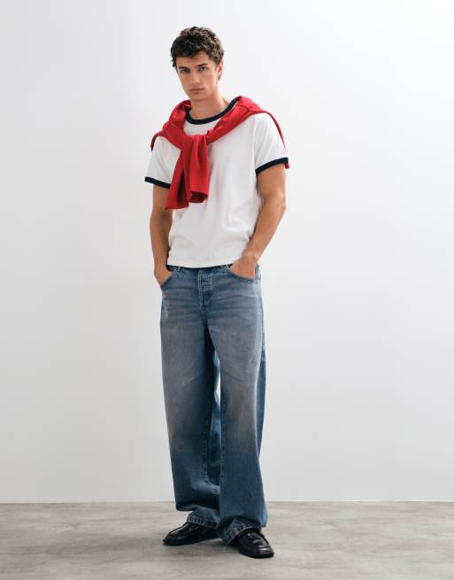 Weekday ringer t-shirt in white with navy binding, 2 of 5