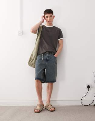 Weekday Ringer T-shirt With Graphic Print In Gray