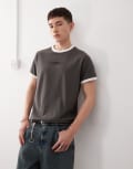 [Weekday] Weekday ringer t-shirt with graphic print in dark grey S Dark grey