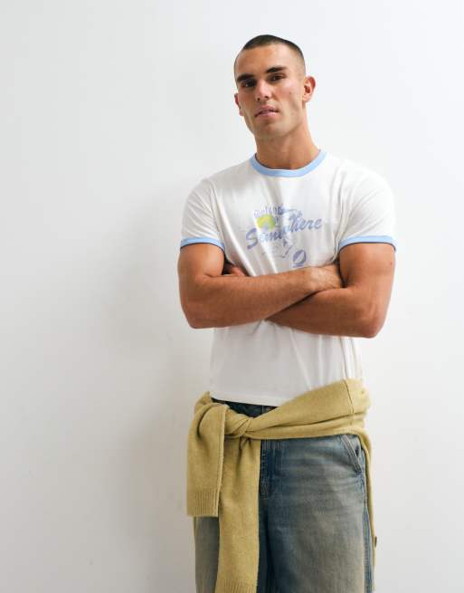 Weekday ringer t-shirt with graphic print in off-white, 4 of 5