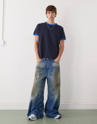 Weekday Ringer Tee With Contrast Seams In Blue