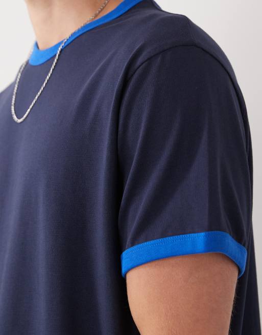 Weekday ringer tee with contrast seams in navy | ASOS