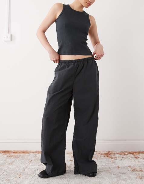 Weekday ripstop oversized drawstring pants in dark gray - view 1