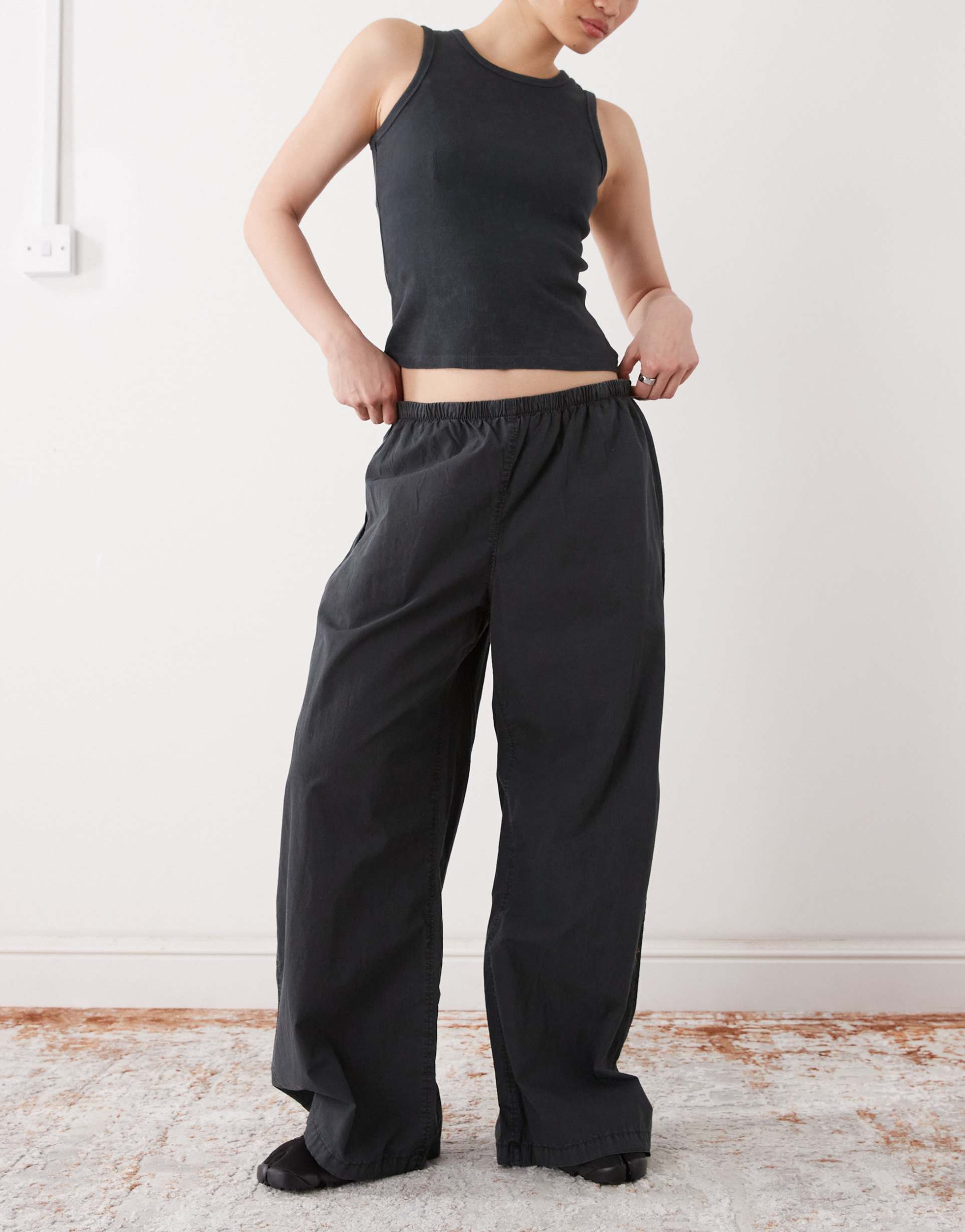 weekday ripstop oversized drawstring pants in dark gray