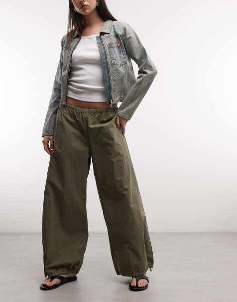 Weekday ripstop oversized drawstring pants in khaki - view 1