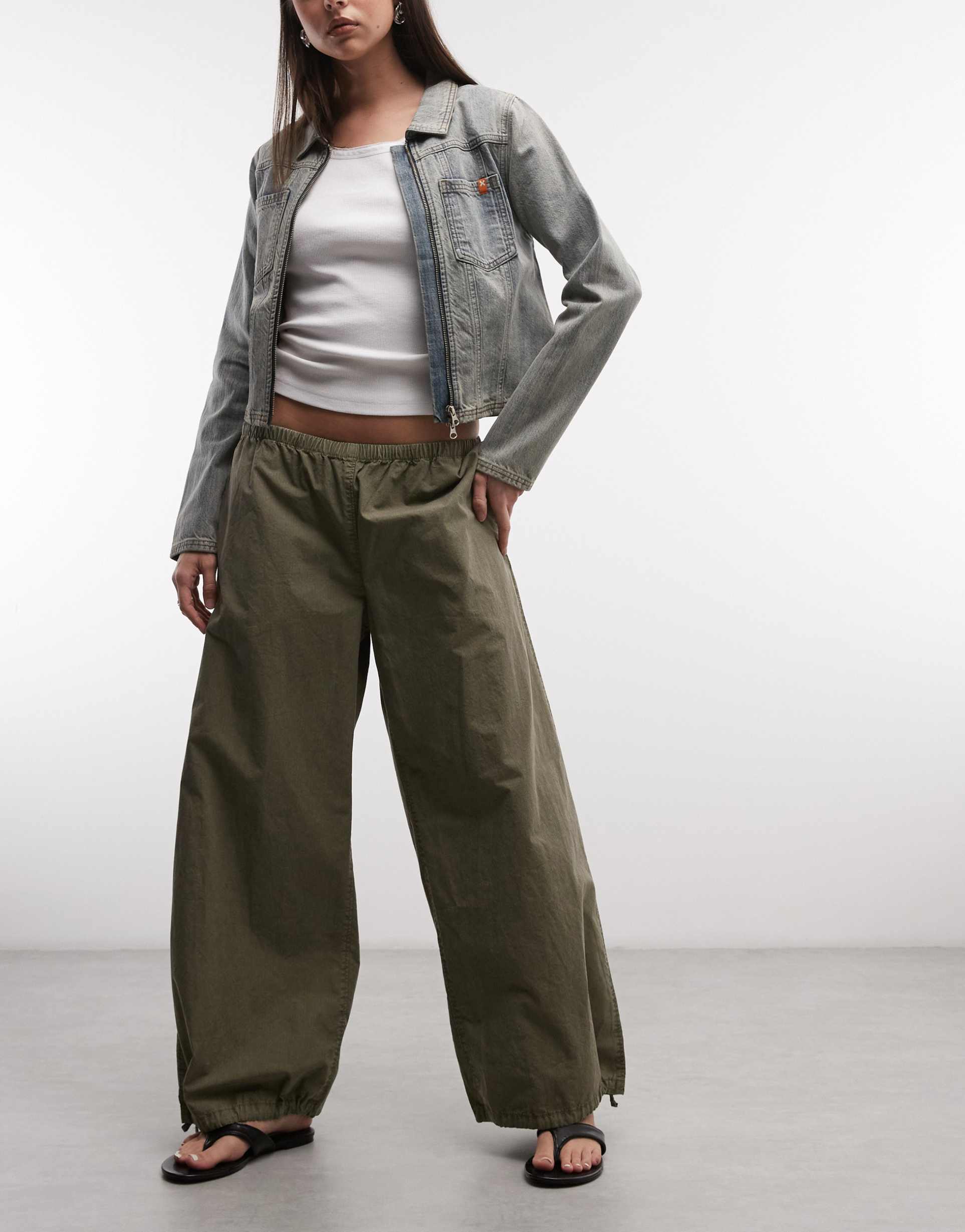 weekday ripstop oversized drawstring pants in khaki