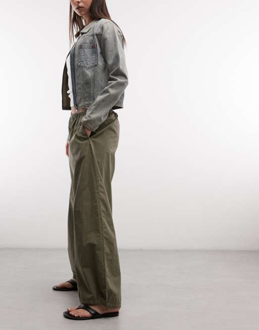 Weekday ripstop oversized drawstring trousers in khaki, 2 of 5
