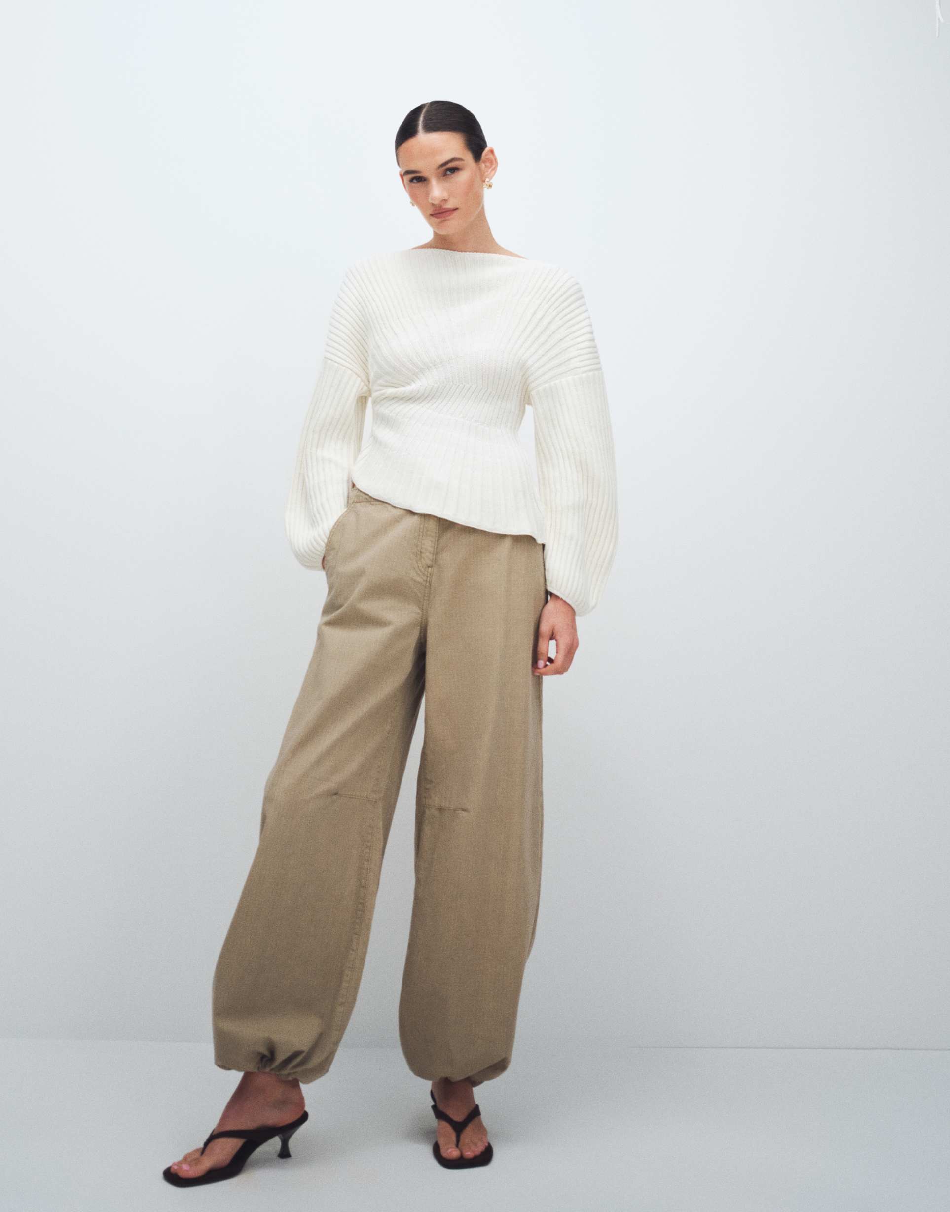 weekday ripstop wide leg pants in washed beige