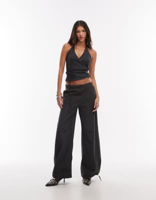 Weekday Ripstop Wide Leg Pants In Gray
