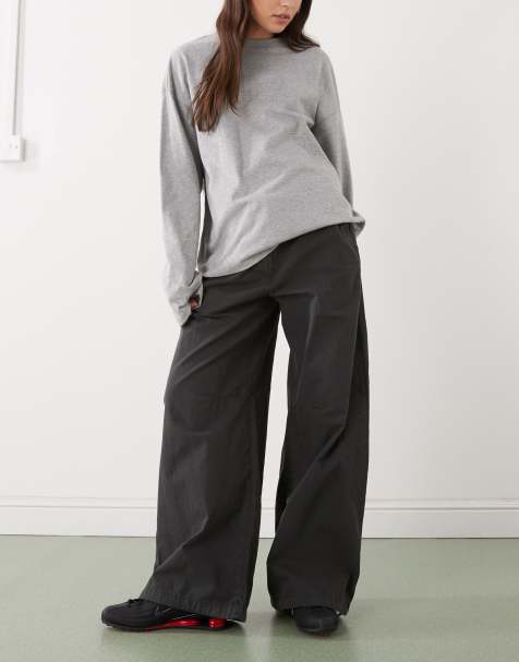 Weekday ripstop wide leg pants in washed dark grey - view 1