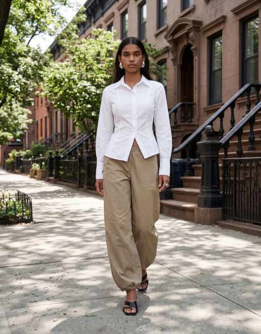 Weekday ripstop wide leg trousers in washed beige, 11 of 11