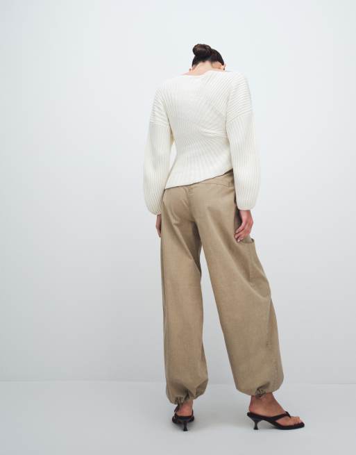 Weekday ripstop wide leg trousers in washed beige, 3 of 11