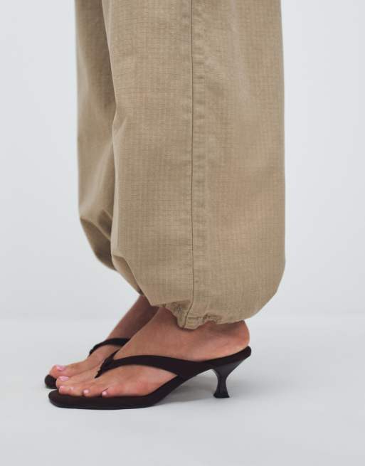 Weekday ripstop wide leg trousers in washed beige, 4 of 11