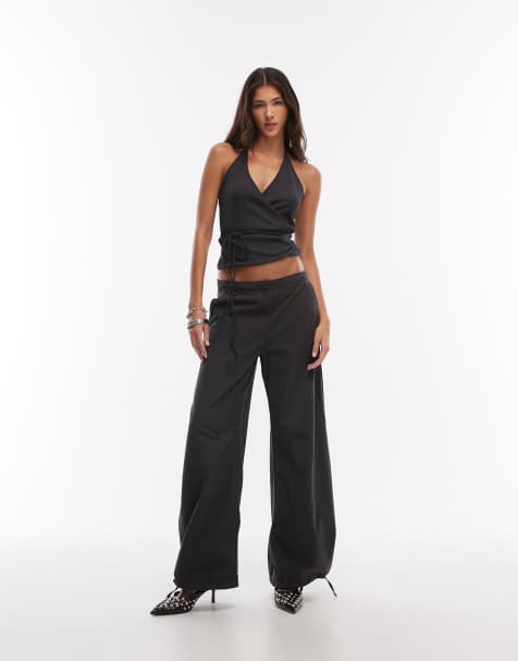 Weekday ripstop wide leg trousers in washed dark grey