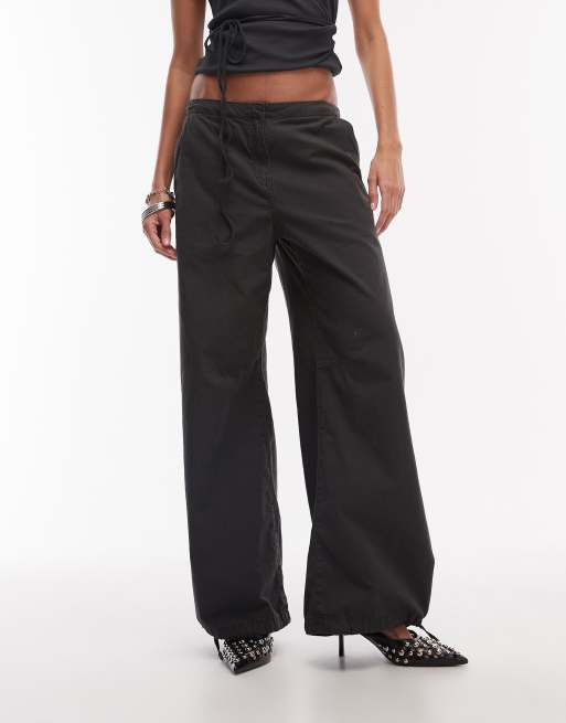 Weekday ripstop wide leg trousers in washed dark grey, 2 of 5